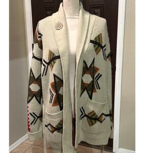Southwest Design Belted Cardigan Sweater